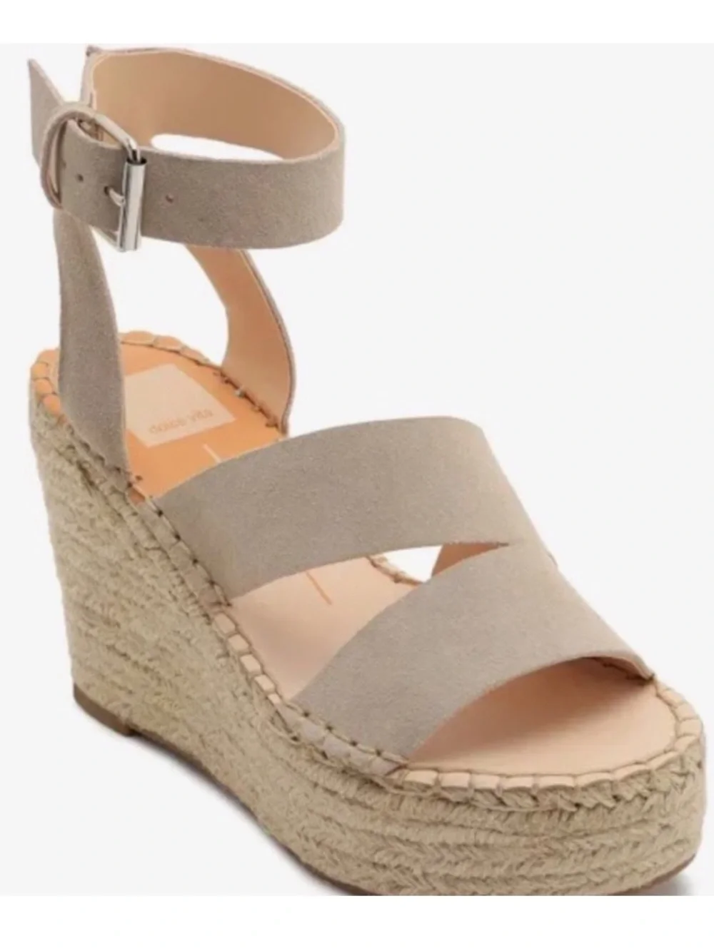 New Dolce Vita Shayla Taupe Suede Espadrille Wedge Sandals with Ankle Strap